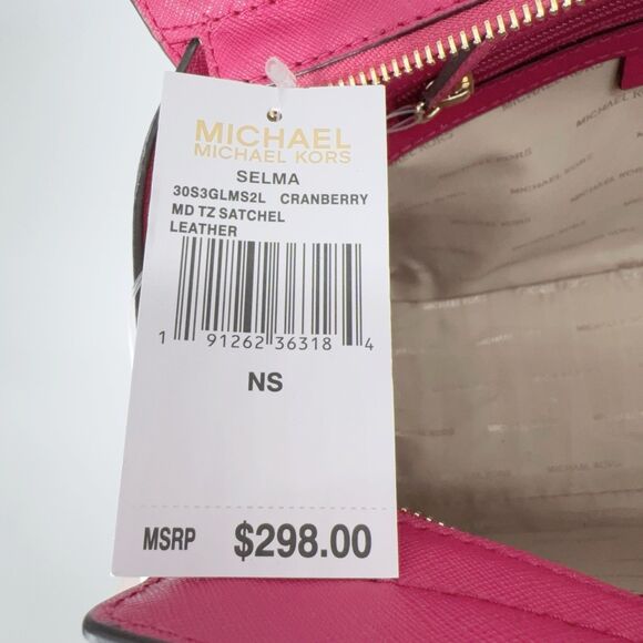 Michael Kors Medium Selma Leather Cranberry Pink Handle Crossbody Strap Satchel - Picture 7 of 8